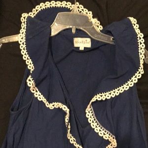 Navy embroidered trim dress